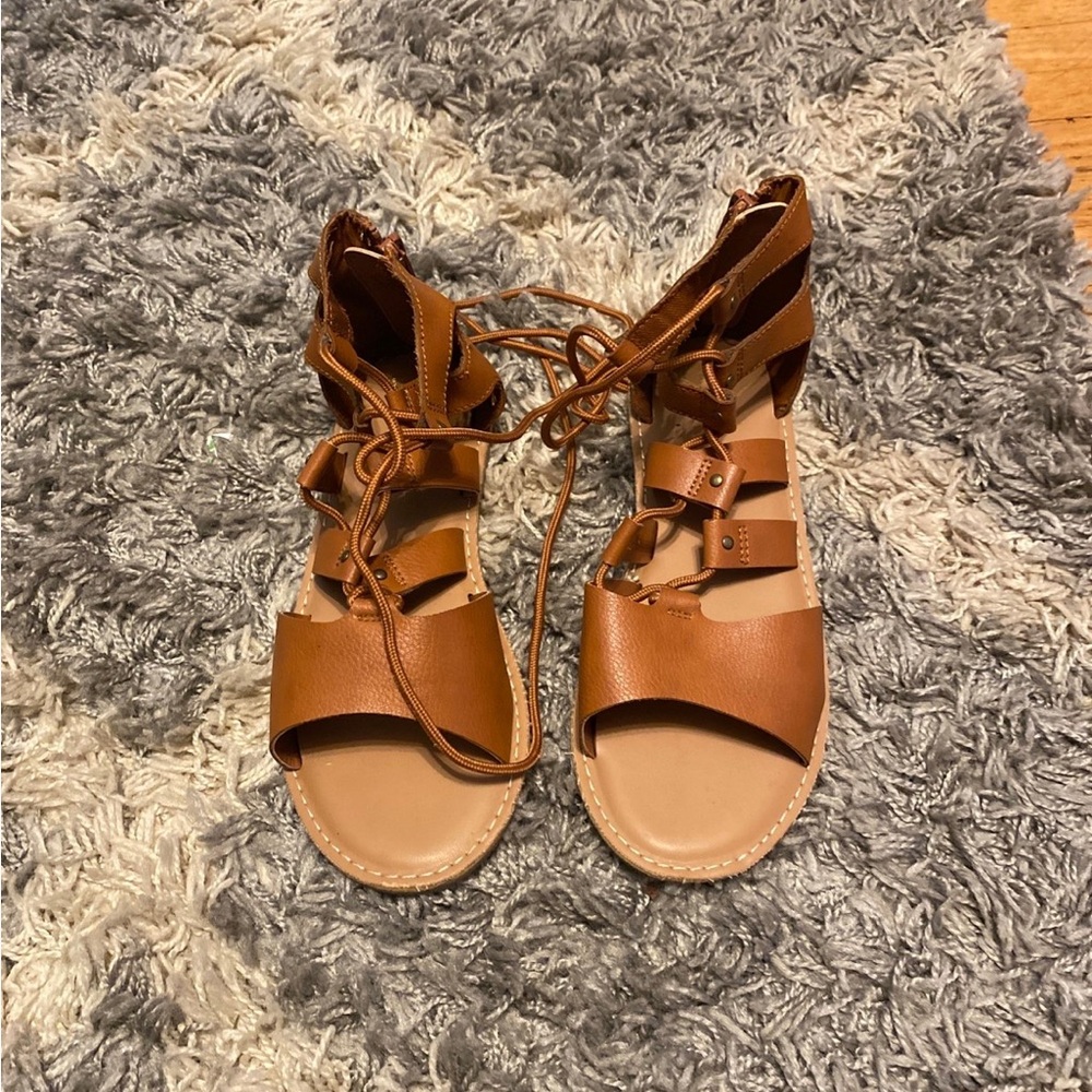 Old Navy Brown Leather Sandals with Ankle Strap